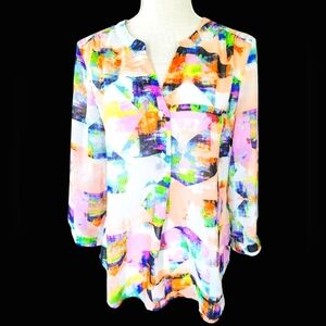 Como Women Small Popover Colorful‎ Bright Shirt Tunic Blouse Lightweight